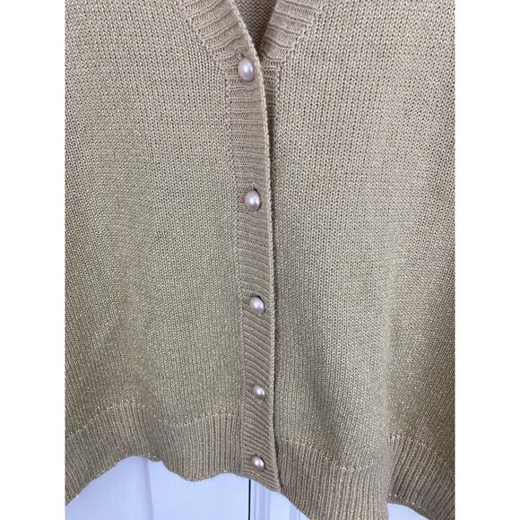 Vintage BFA Classics Women's XL Gold Metallic Pearl Button Cardigan Sweater - Picture 2 of 5